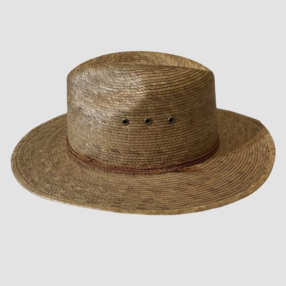 Vintage Sahuayo Mexican Palm Straw Hat Wide Brim Ventilated Crown Sun Beach - Picture 3 of 11